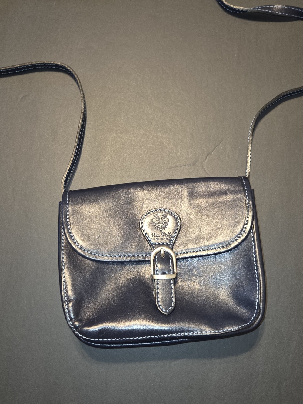 Vera Pelle Dark Navy Leather Buckle Crossbody